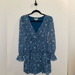 Inspired Hearts blue/ floral long sleeve v neck mini dress